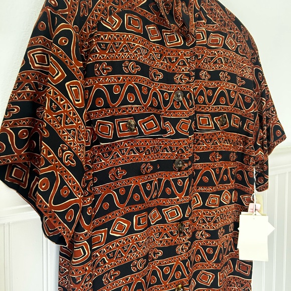 ⭐️ NEW Vintage 100% Silk Gillian Size 4 Black Brown Patterned Button Down Dress - Picture 3 of 11